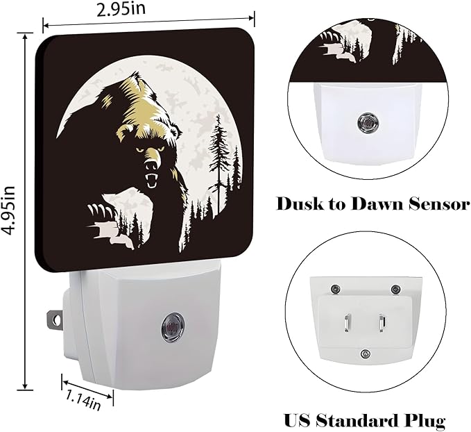 Brown Bear Night Light, Plug-in Nightlights Auto Sensor Night Lamp Dusk-to-Dawn - Image 2