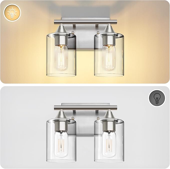 Bathroom Vanity Light Fixture, 2-Light Brushed Nickel Over Mirror, Modern - Image 7