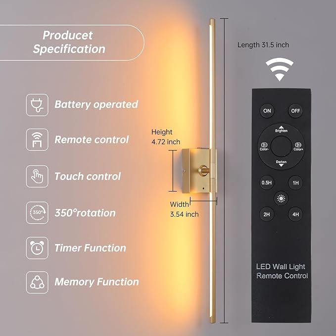 Battery Operated Wall Sconce Set of 2, 10000mAh Rechargeable Wall Sconces - Image 8