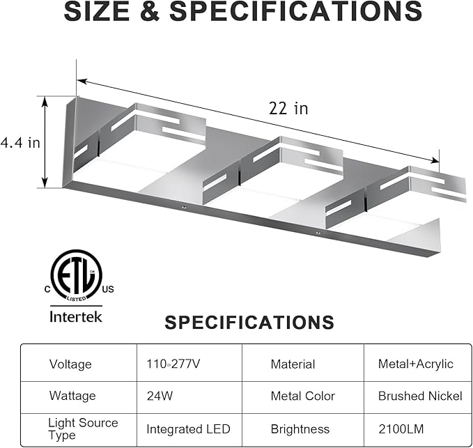 LED Modern Bathroom Vanity Light Fixtures, 3-Light 22-inch Dimmable Chrome - Image 3