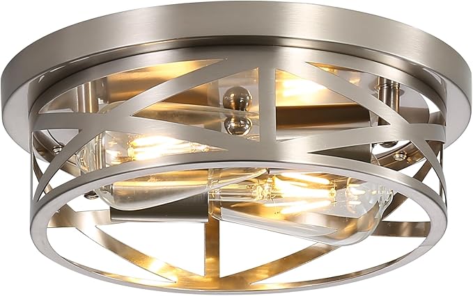 Close to Ceiling Light Fixtures, 2-Light Brushed Nickle Flush Mount Ceiling by Doxvieze