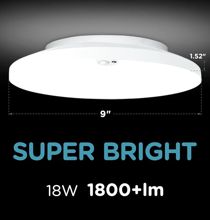 Motion Sensor Ceiling Light Hardwired, 9 Inch 18W Flush Mount Closet Light - Image 5