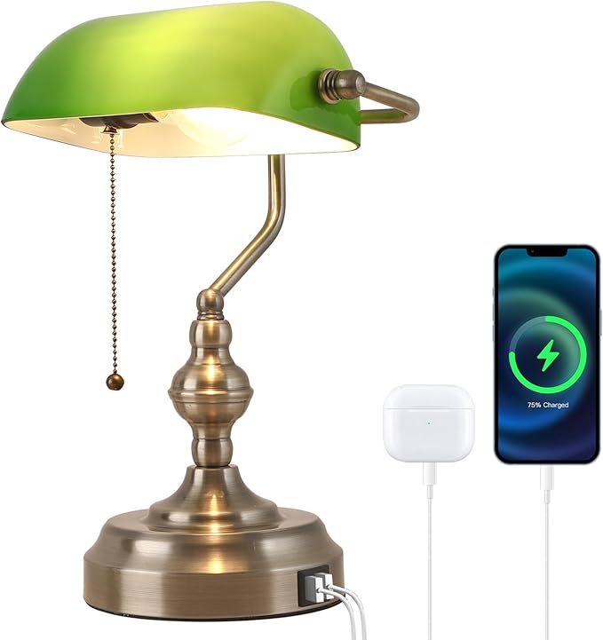 Green Glass Banker's Desk Lamp, Antique Banker Desk Lamps, Traditional Library by Liylanlighting