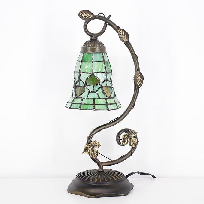 Tiffany Lamp Stained Glass Desk Reading Bedside Light, Metal Leaf Table Lamp - Image 2