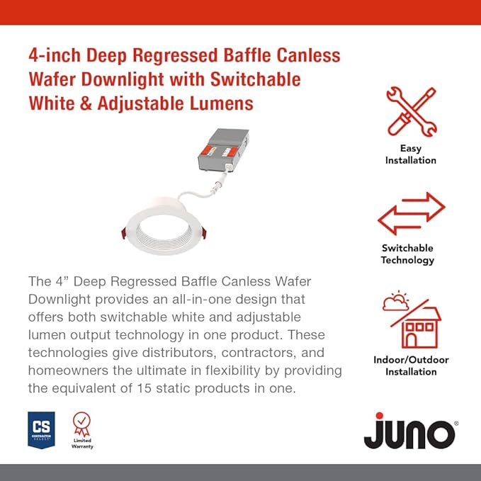 Juno Canless LED Wafer Light, Round Wafer Downlight, 5-in-1 Switchable White - Image 2
