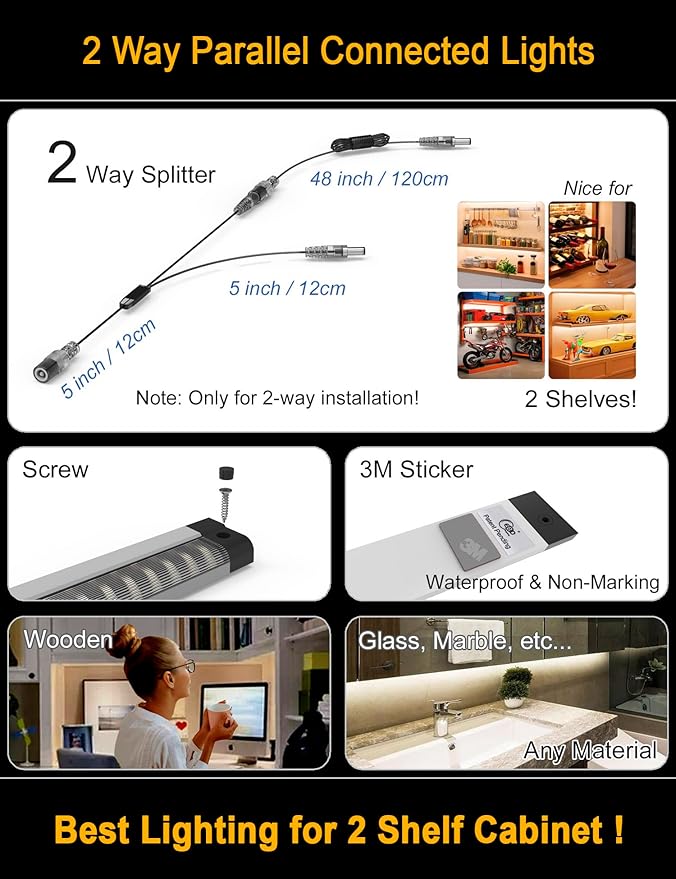 2-Shelf Lighting Built-in 18” Adjustable Integrated Cables, Touch Dimmer Switch - Image 2