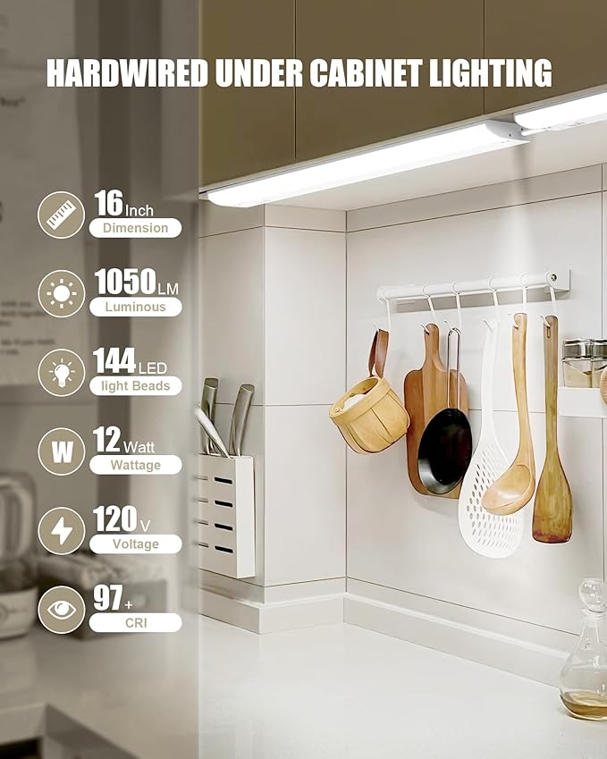 Under Cabinet Lighting Hardwired & Plug-in, 16 inch 3CCT Dimmable Linkable - Image 2