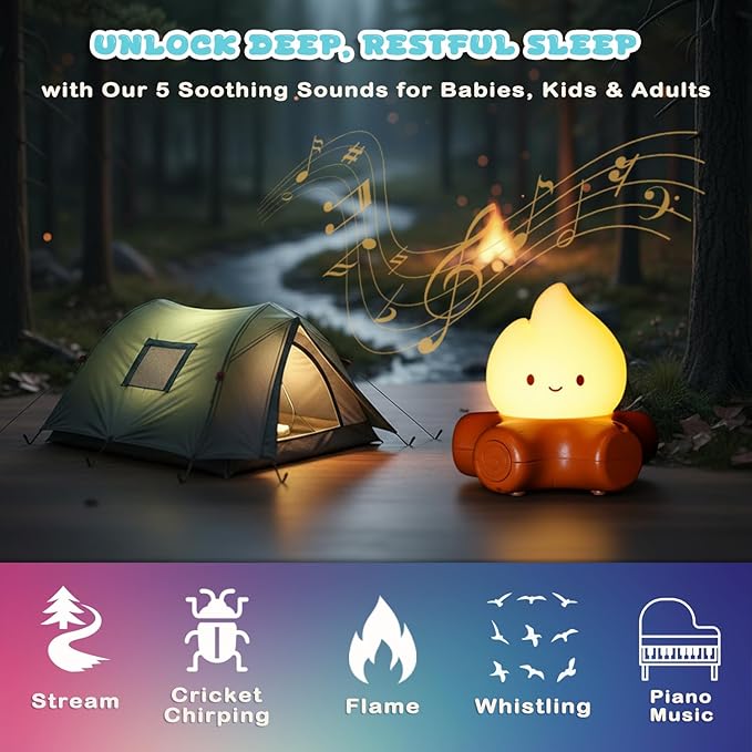Campfire Night Light, 5 White Noise Mode, Cute Bonfire Gifts, Silicone Night - Image 2