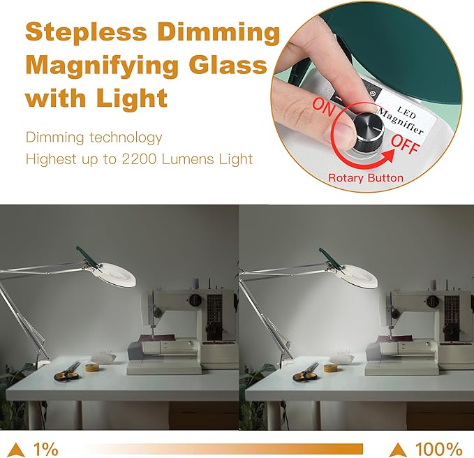 10X Magnifying Glass with Light and Stand, LED Dimmable Lighted Desk Lamp with - Image 7