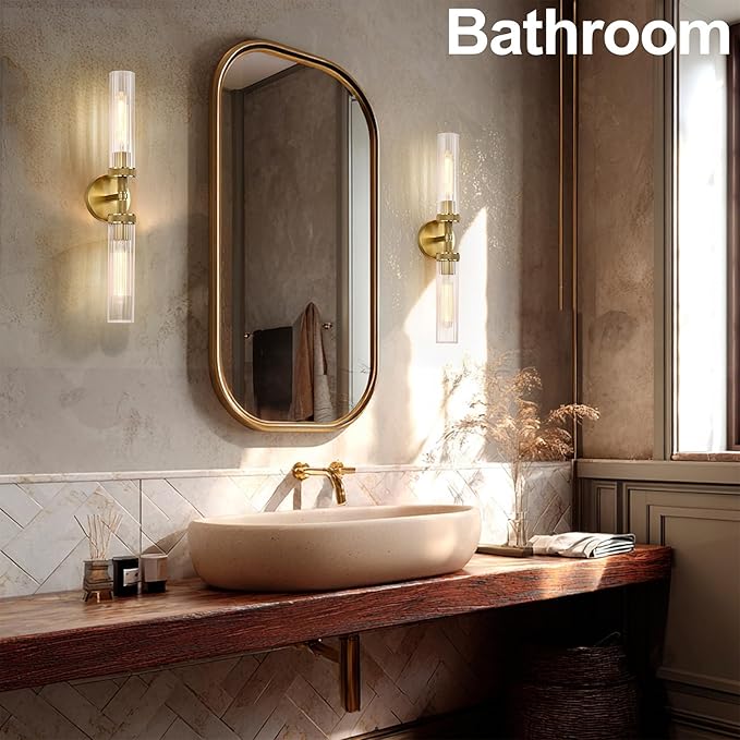LaLuLa 2-Light Gold Bathroom Vanity Light Fixtures 2-Pack – Hardwired Wall - Image 2