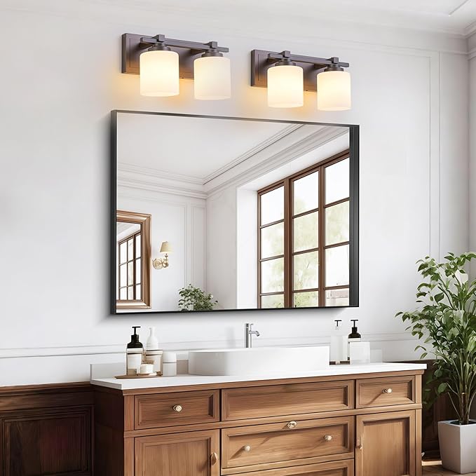 2 Light Modern Bathroom Light Fixtures Over Mirror, Bronze Finish Vanity Lights - Image 2