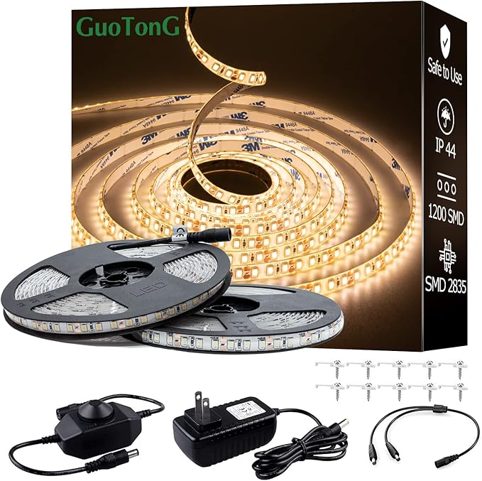 White LED Strip Lights, Waterproof cuttable 1200 SMD 2835 LED Tape, 12V by Guotongiscommittedtocreatingthequalitydecorativeledlights
