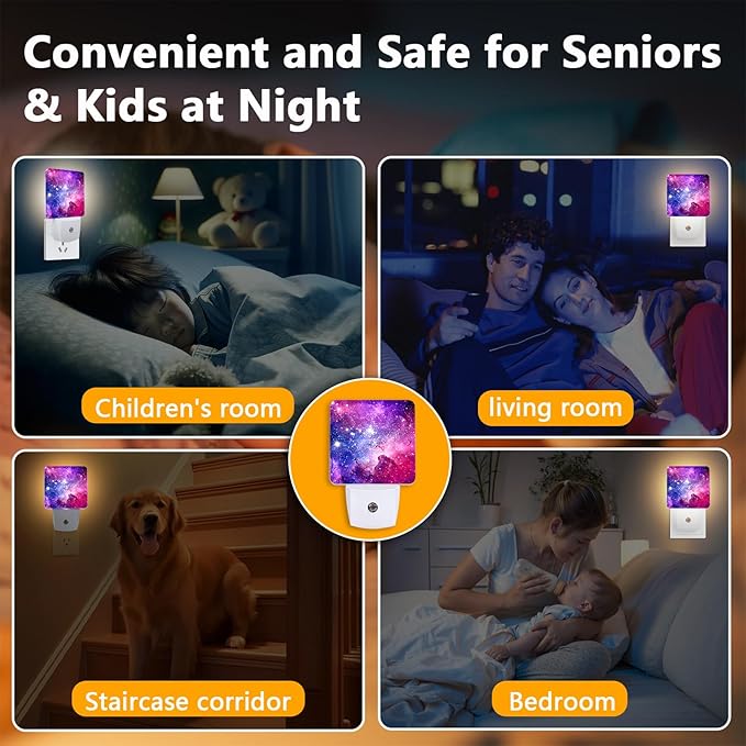 Purple Galaxy Space Night Light, Plug-into Nightlight White LED Lamp, Energy - Image 5
