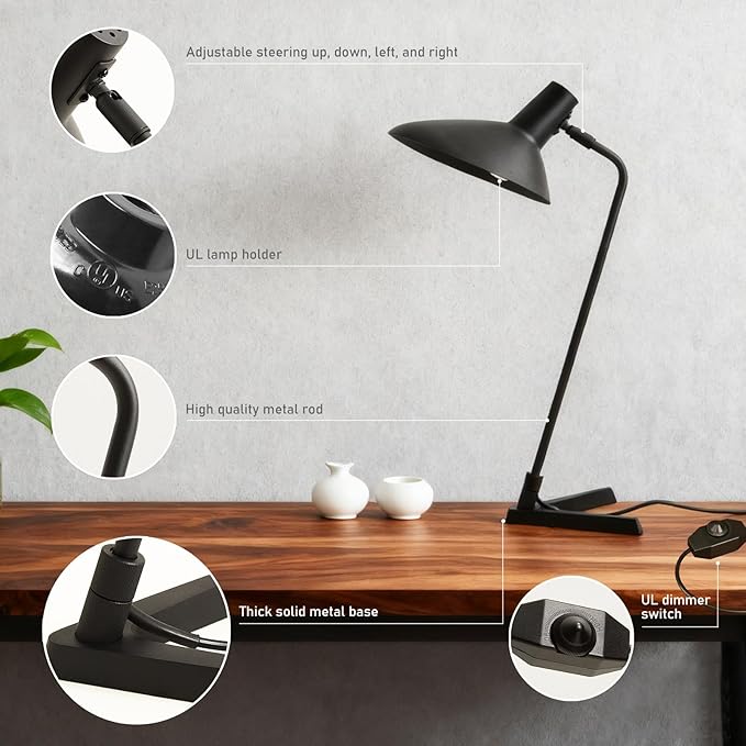 Industrial Desk Lamp Metal Modern Table Lamp 22", Adjustable Neck - Image 3