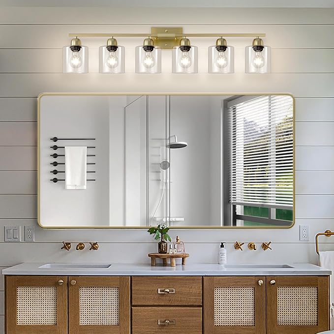 Modern Brushed Gold 6 Light Bathroom Light Fixtures, 38 inch Vanity Lights - Image 9