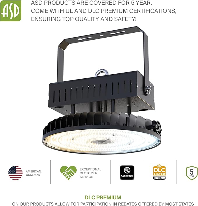 ASD LED High Bay UFO Light Fixture, Commercial Shop Lighting | 3CCT, IP69K - Image 9