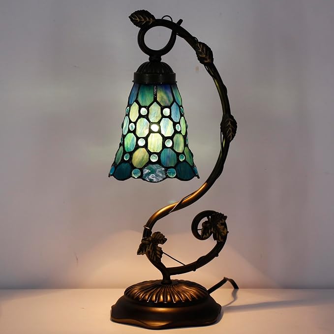 Tiffany Lamp Stained Glass Desk Reading Bedside Light, Metal Leaf Table Lamp - Image 4