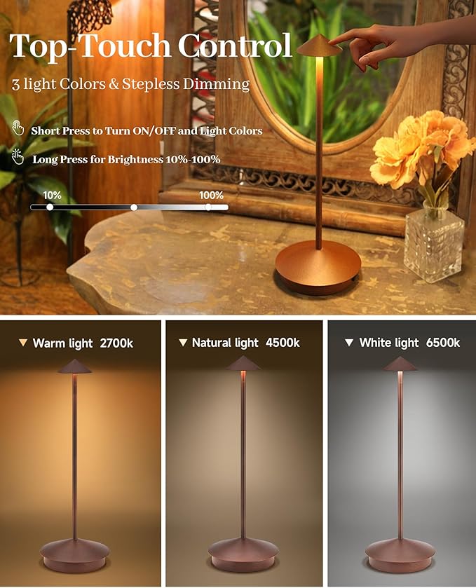 Portable Led Cordless Lamp Table Light 2 Pack, Rechargeable 6000mAh Battery - Image 4