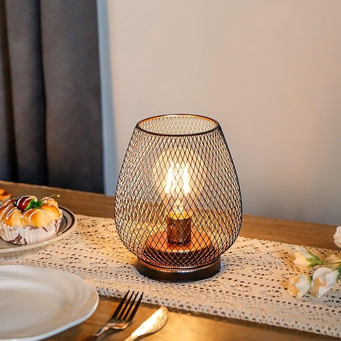 TRIROCKS Set of 4 Battery Operated Lamp LED Table Lantern, Metal Cage Cordless - Image 5