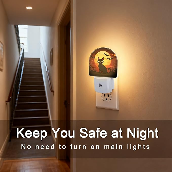 Halloween Black Cat Night Light, Dusk-to-Dawn Auto Sensor Plug in Night Light - Image 4