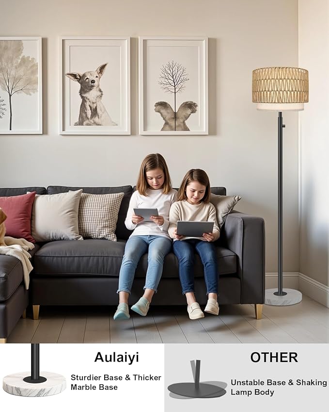 Rattan Floor Lamp, Floor Lamp for Bedroom, Modern Standing Lamp - Image 4