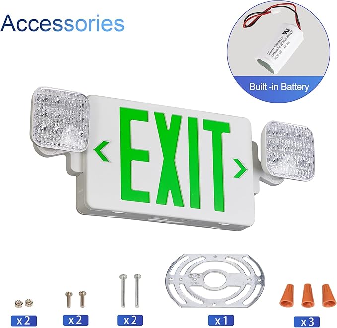 CM MZY Green Exit Sign with Emergency Light, Two Adjustable Square Head - Image 2