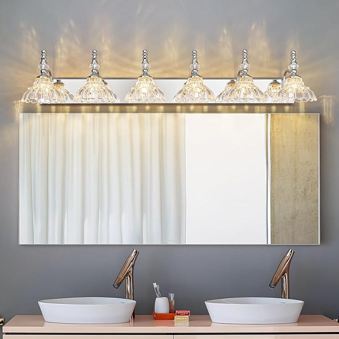 Vintage Bathroom Vanity Light, 6-Light Chrome Vanity Lighting Fixture - Image 7