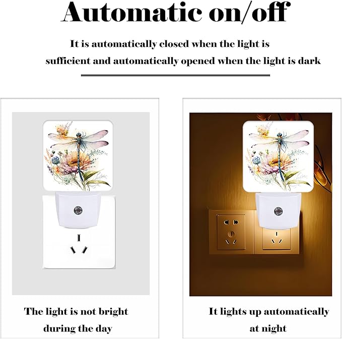 Watercolor Dragonfly Night Light, Plug Into Wall Decor - Image 3