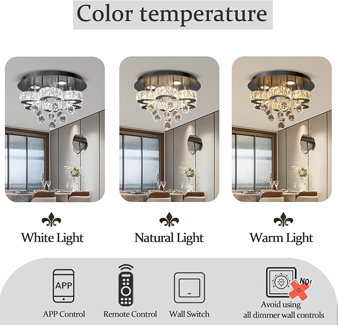 Flashing God 16" Small Crystal Chandelier LED Ceiling Light Fixtures Stainless - Image 4