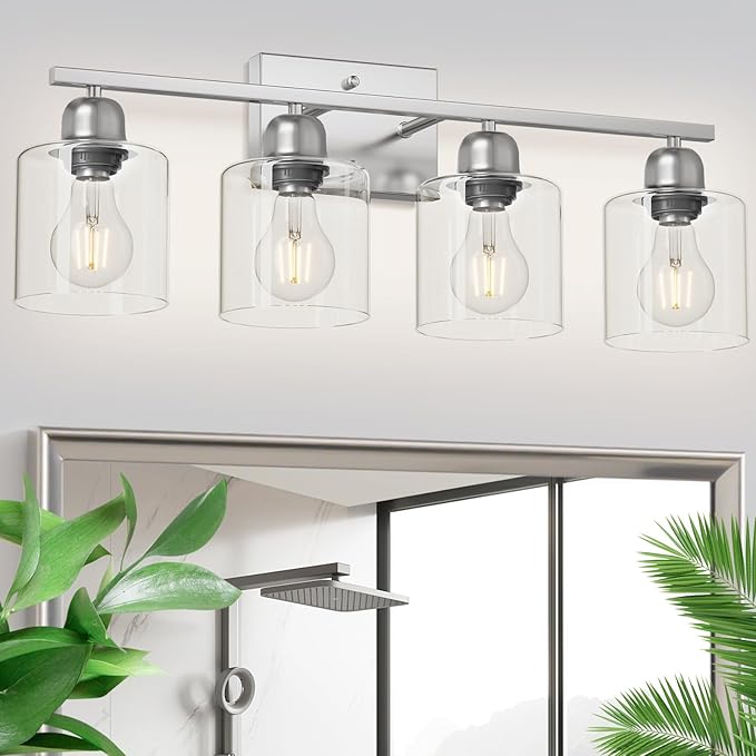 Modern Brushed Nickel 4 Light Bathroom Light Fixtures, 24 inch Vanity Lights by FAISHILAN