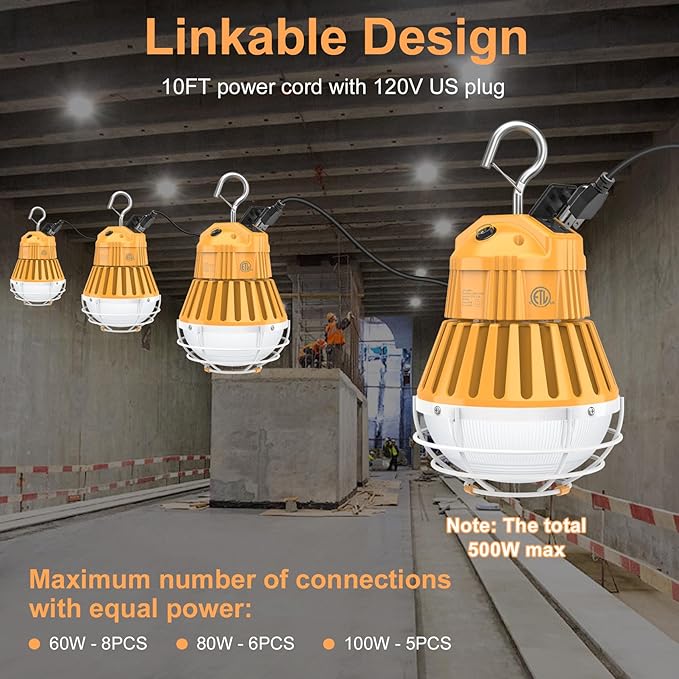 LED Temporary Work Light, 48W/64W/80W Adjustable, 4500K/5000K/5700K CCT - Image 5