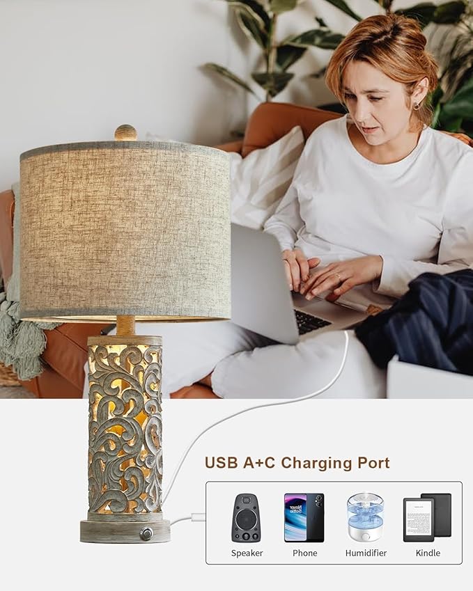 OYEARS 3-Way Dimmable 22'' USB A+C Touch Control Table Lamp - Image 6