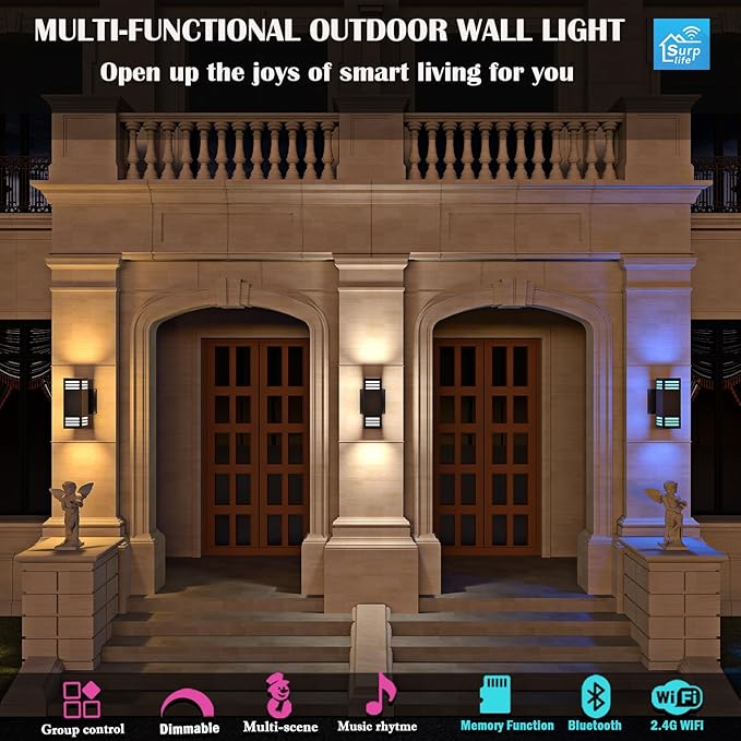 RGB Smart Outdoor Wall Lights, 2 Pack Front Porch Light Fixtures, Square - Image 6