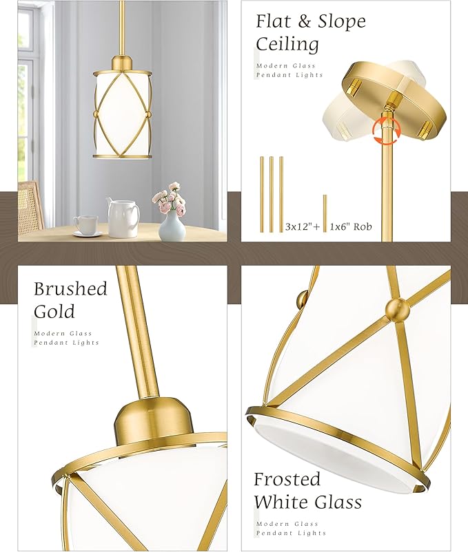 Brushed Gold Pendant Lights Kitchen Island, Modern 2 Pack Pendant Light - Image 4