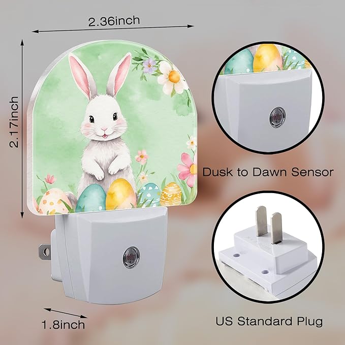 Easter Bunny Floral Eggs Night Light, Dusk-to-Dawn Auto Sensor Easter Rabbit - Image 2