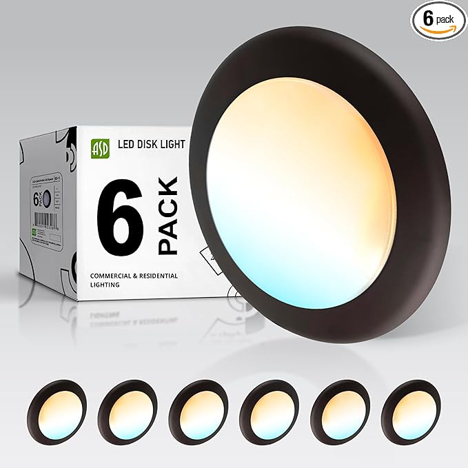 ASD 6 Pack LED Disk Lights 6 Inch, 15W 5CCT 2700K-5000K 1245LM CRI90+, Dimmable by ASDLightingCorporation