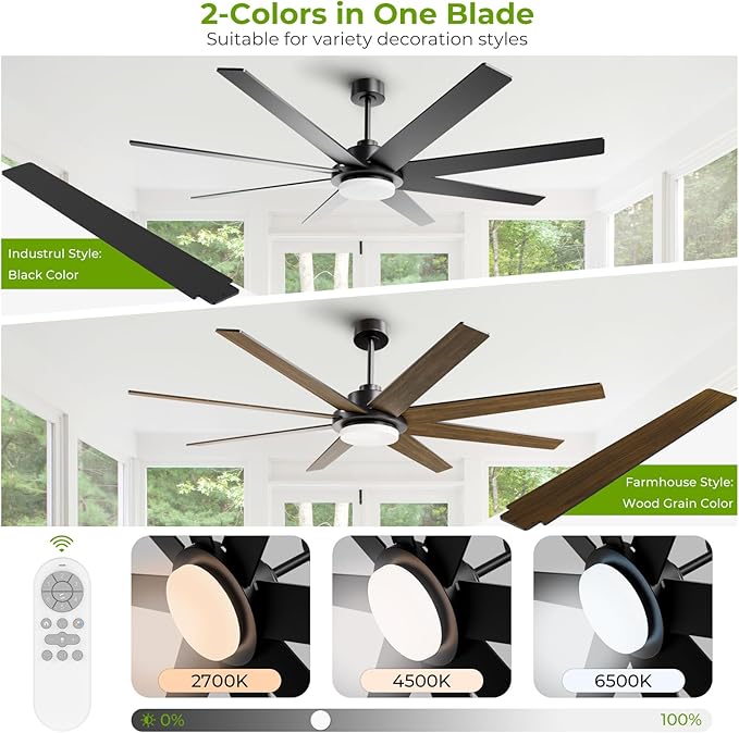 72 Inch Ceiling Fans with Lights and Remote Smart App, Indoor Black LED Big - Image 5