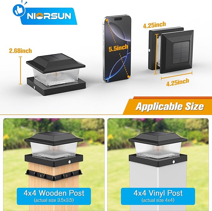 NIORSUN Solar Flame Post Cap Lights Outdoor Waterproof, 4x4 Post Solar Lights - Image 2