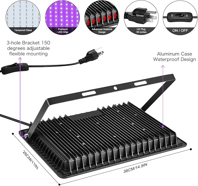 4 Pack 400W LED Flood Black Lights, 395nm to 405nm UV Outdoor Flood High Power - Image 7