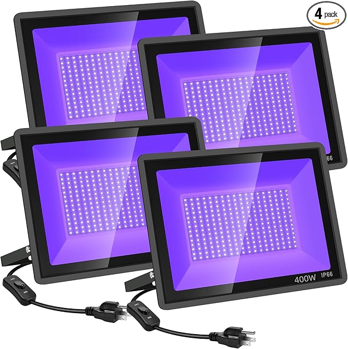 4 Pack 400W LED Black Light, IP66 Waterproof 395nm to 405nm LED UV Blacklight by YANYCN