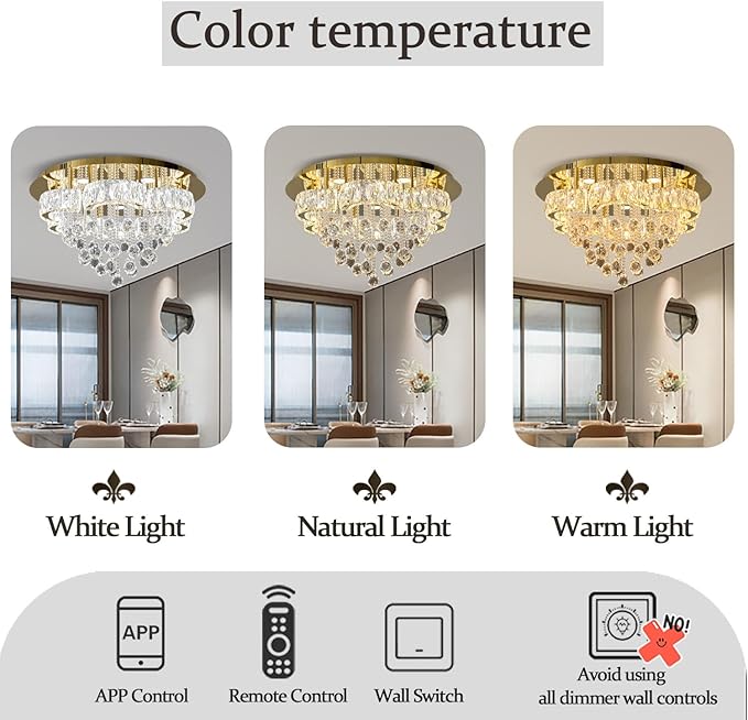 Flashing God W24inches Modern Gold Chandeliers Flush Mount Ceiling Chandeliers - Image 3
