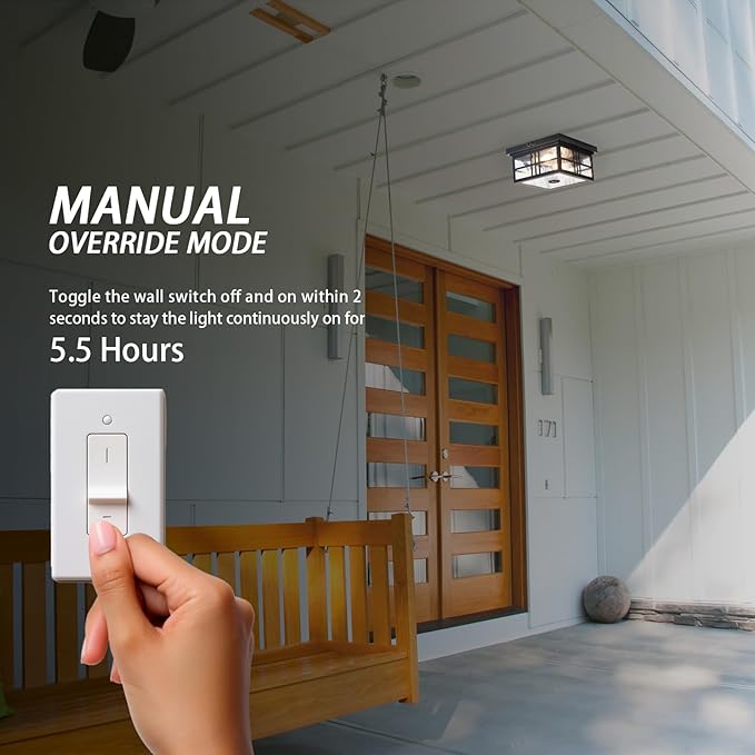 Industrial Motion Sensor Outdoor Flush Mount Ceiling Light, Water Ripple Glass - Image 3