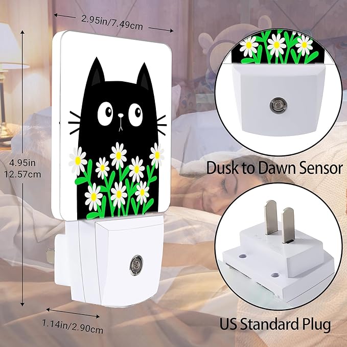 Cat Kitten Daisy Night Light, Camomile Bouquet Plug into Wall - Image 2