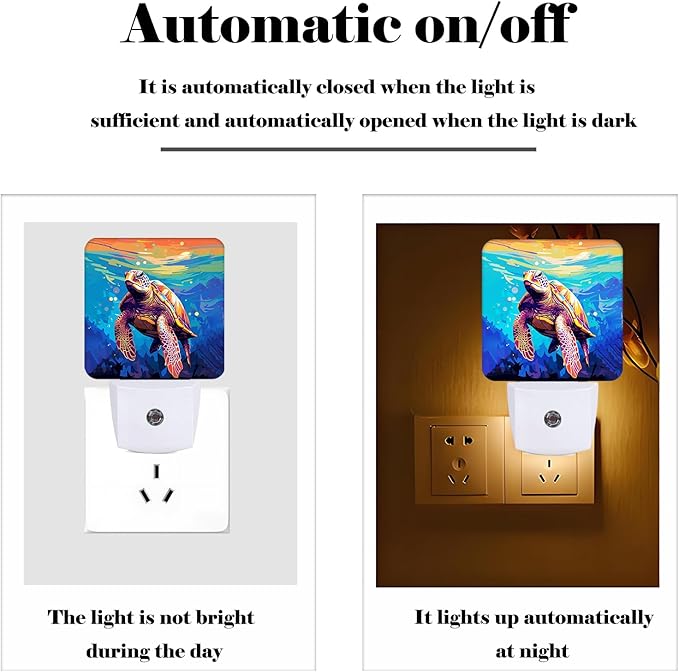 Watercolor Wild Turtle Night Light, Plug-in Nightlights Auto Sensor Night Lamp - Image 3
