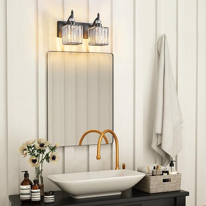 Modern Bathroom Vanity Light 2-Light Black Crystal Light Fixtures Over Mirror - Image 3