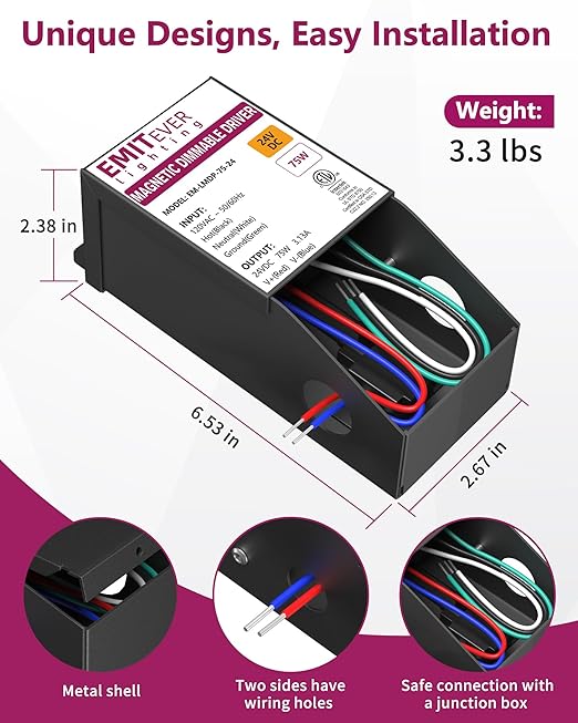 EMITEVER 75W Magnetic Dimmable LED Drvier, 24V Transformer Magnetic Power - Image 5
