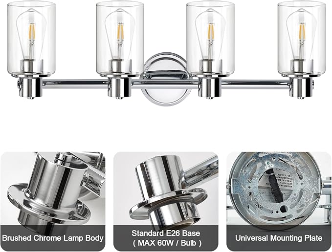 4 Light Bathroom Wall Light Fixtures Chrome Bathroom Wall Sconce - Image 8