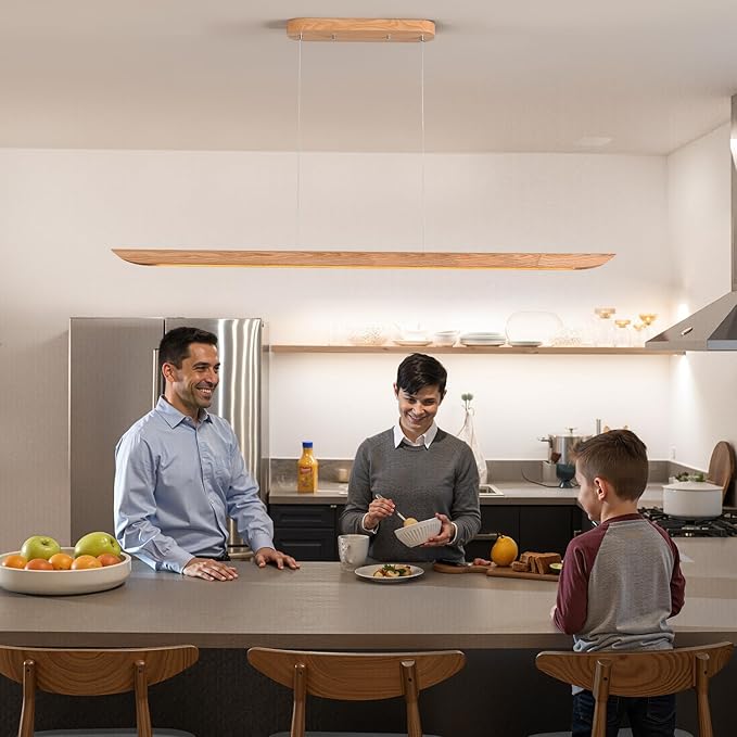 71" 40W Wood LED Linear Pendant Light Fixture, Dimmable Pool Table Island Lights - Image 3