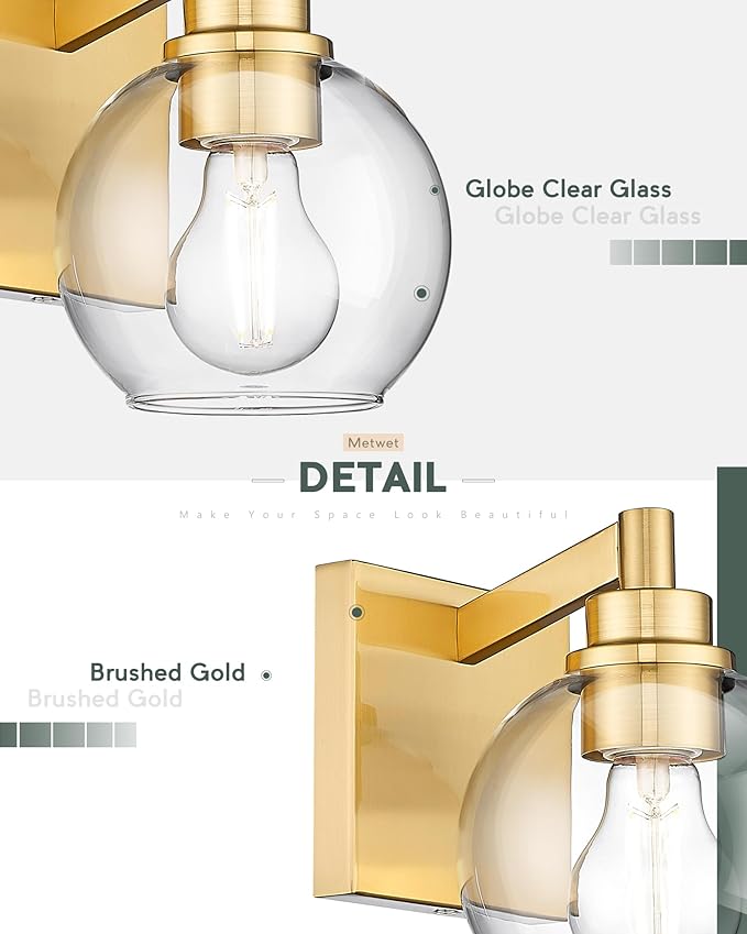 Wall Sconces Set of 2, 1-Light Brushed Gold Sconces Wall Lighting - Image 3