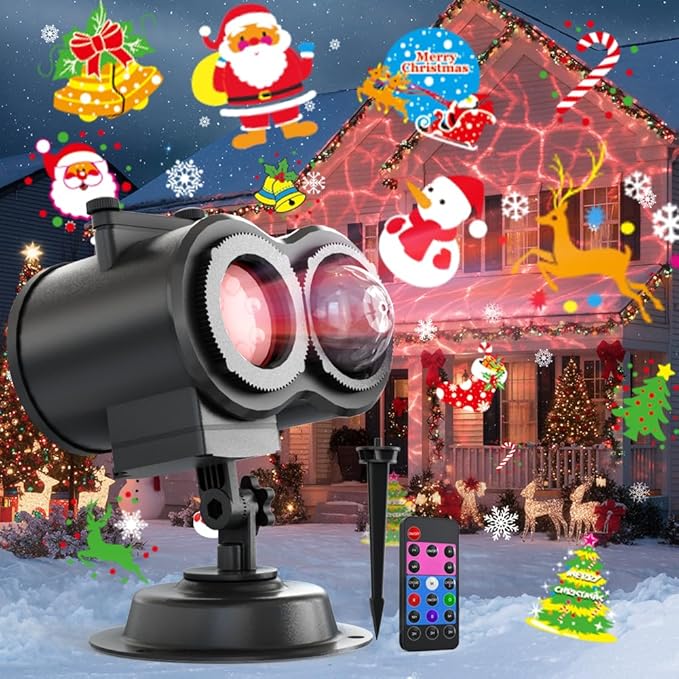 Christmas Projector Lights Outdoor Indoor, 2-in-1 Light Projector Water Wave by ROVMIMENT